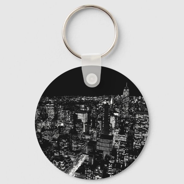 Black & White New York City Night Keychain (Front)