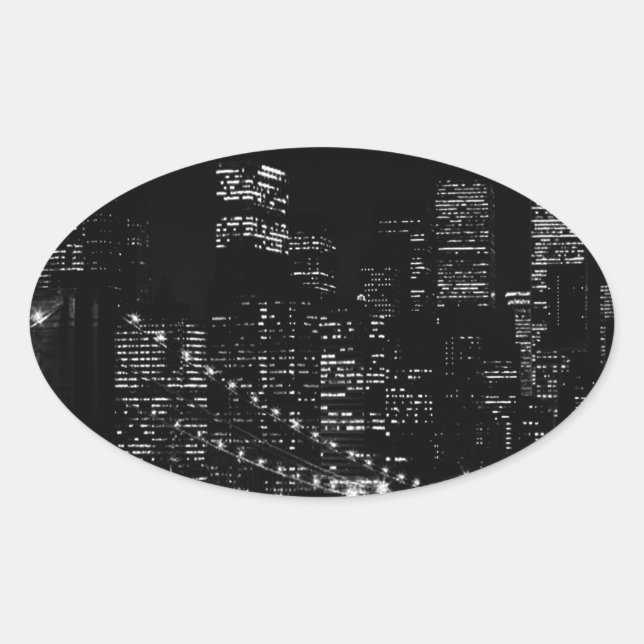 Black & White New York City Night Oval Sticker (Front)