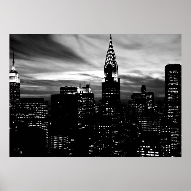 Black White New York City Night Poster (Front)