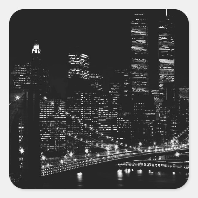 Black & White New York City Night Square Sticker (Front)