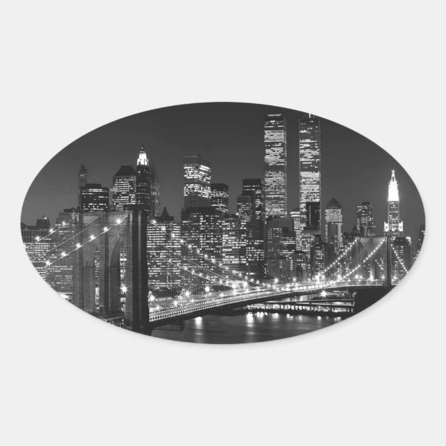 Black & White New York City Oval Sticker (Front)