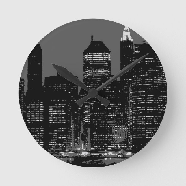 Black & White New York City Round Clock (Front)