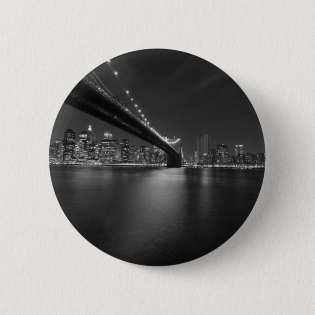 Black White New York City Skyline 2 Inch Round Button (Front)