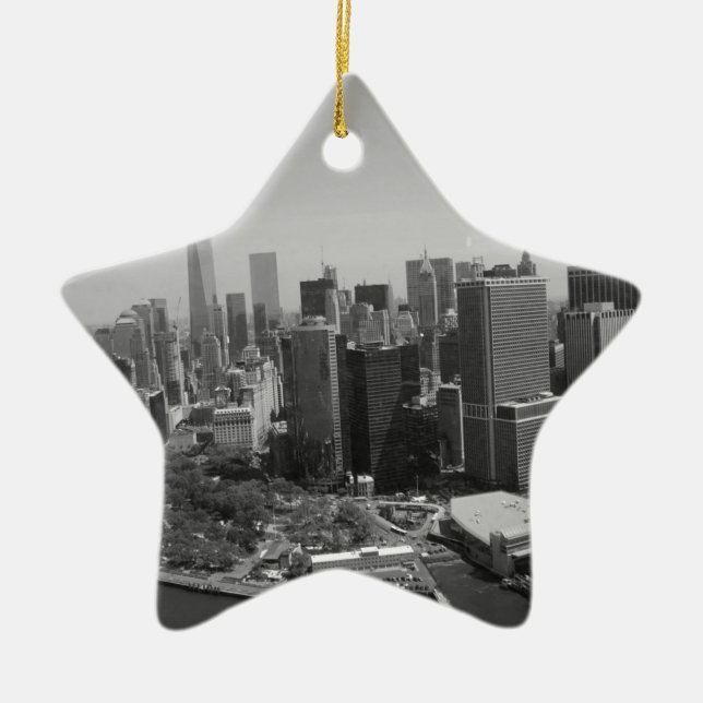 Black White New York City Skyline Ceramic Ornament (Front)
