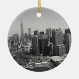 Black White New York City Skyline Ceramic Ornament