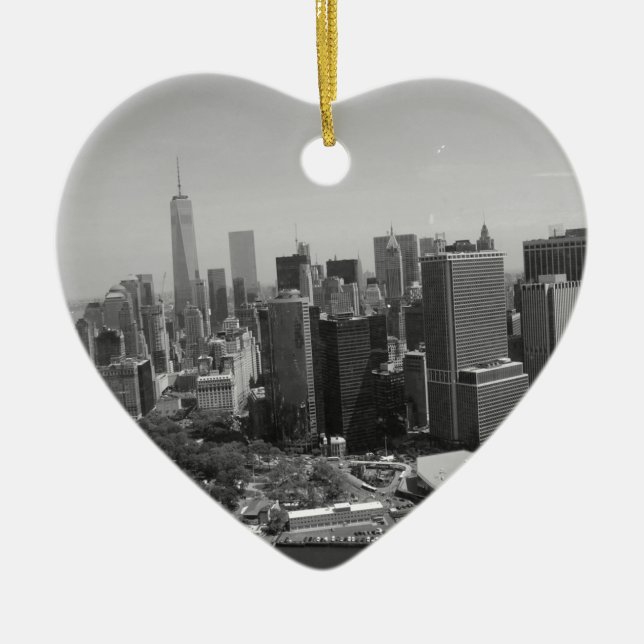 Black White New York City Skyline Ceramic Ornament (Front)