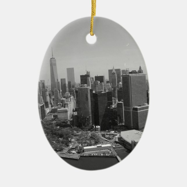Black White New York City Skyline Ceramic Ornament (Front)