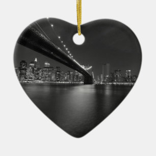 Black White New York City Skyline Ceramic Ornament