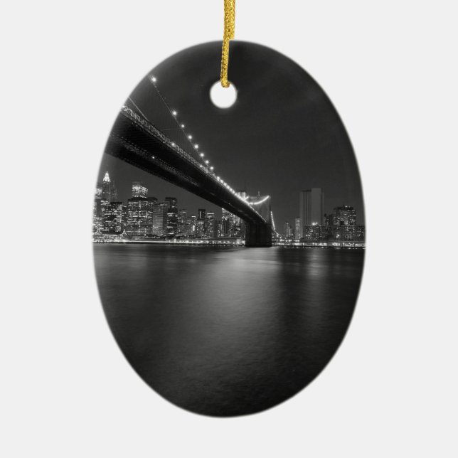 Black White New York City Skyline Ceramic Ornament (Front)