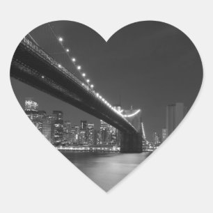 Black White New York City Skyline Heart Sticker