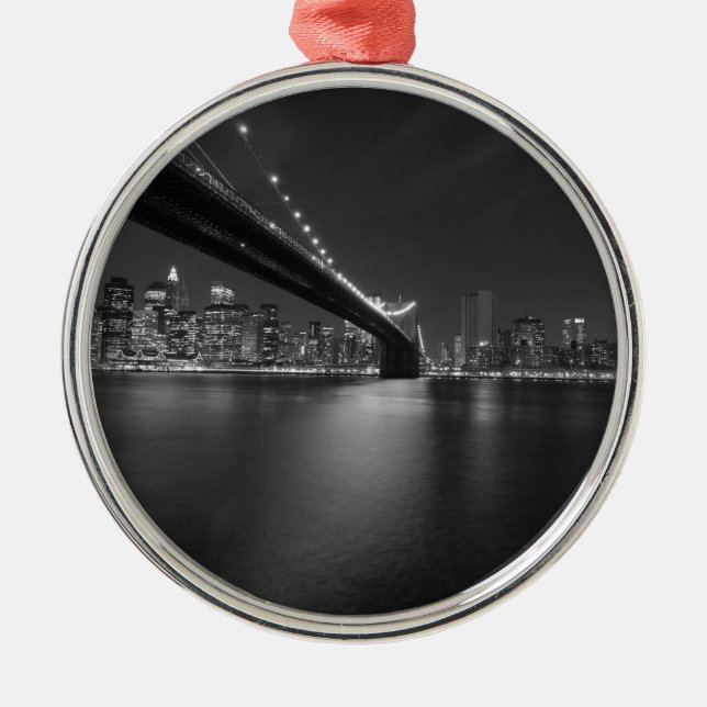 Black White New York City Skyline Metal Ornament (Front)