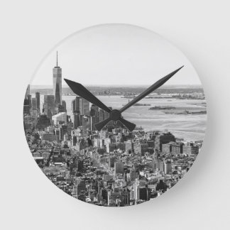 Black White New York City Skyline Round Clock