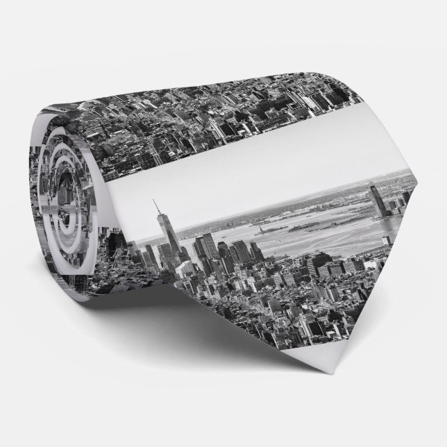 Black White New York City Skyline Tie (Rolled)