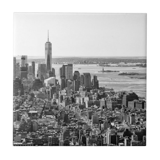Black White New York City Skyline Tile (Front)