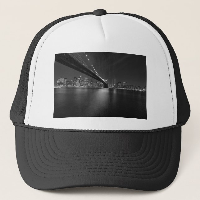 Black White New York City Skyline Trucker Hat (Front)