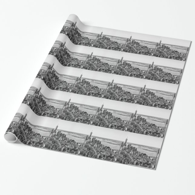 Black White New York City Skyline Wrapping Paper (Unrolled)