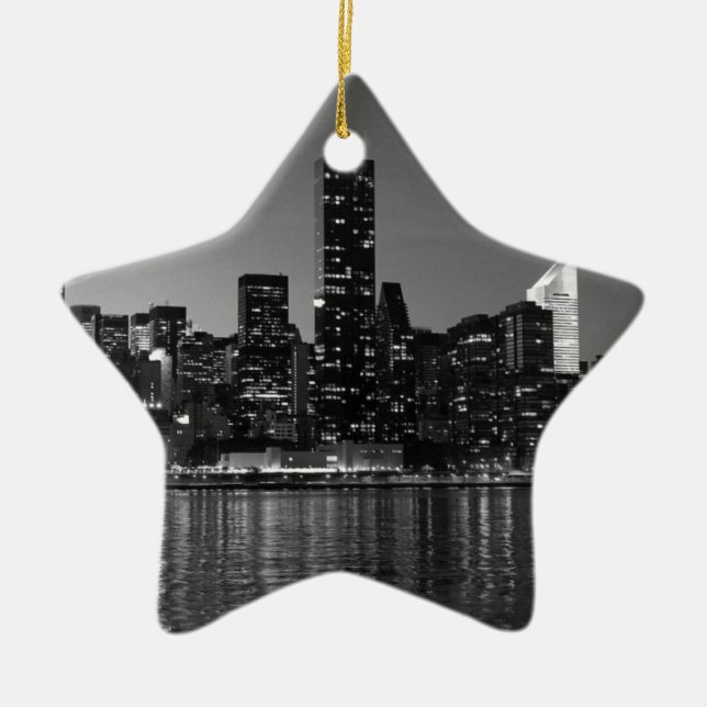 Black White New York City Skyscapers Silhouette Ceramic Ornament (Front)
