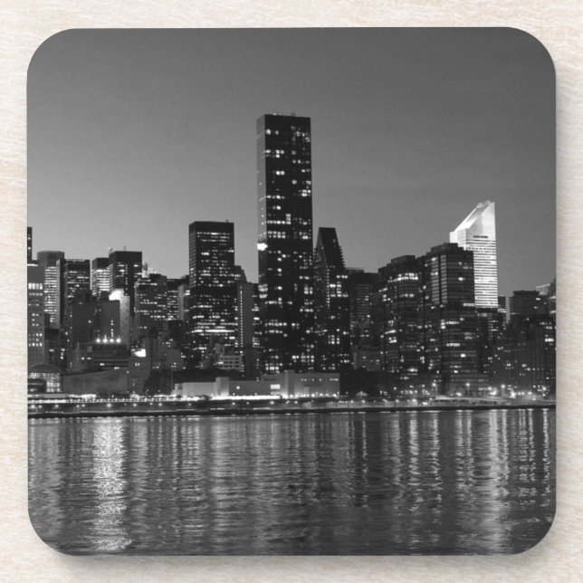 Black White New York City Skyscapers Silhouette Coaster (Front)