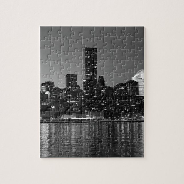 Black White New York City Skyscapers Silhouette Jigsaw Puzzle (Vertical)