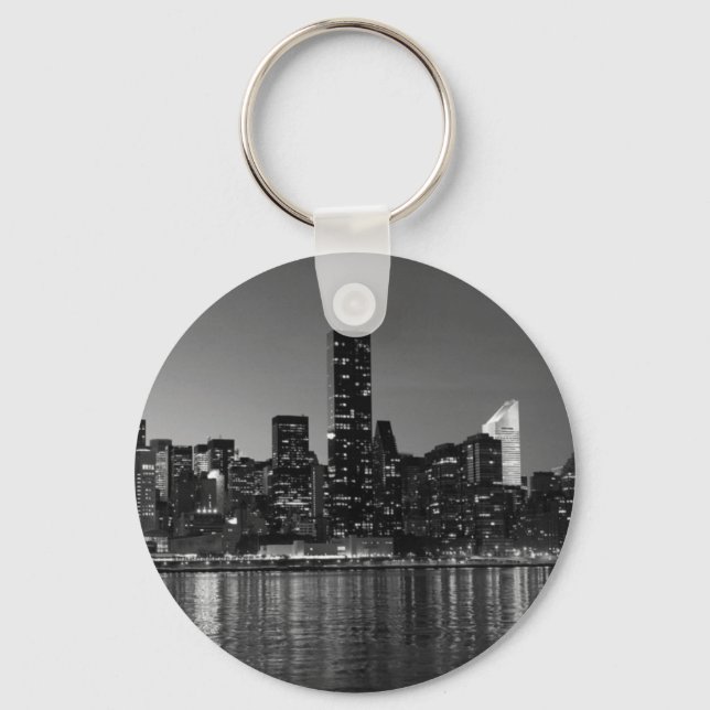 Black White New York City Skyscapers Silhouette Keychain (Front)