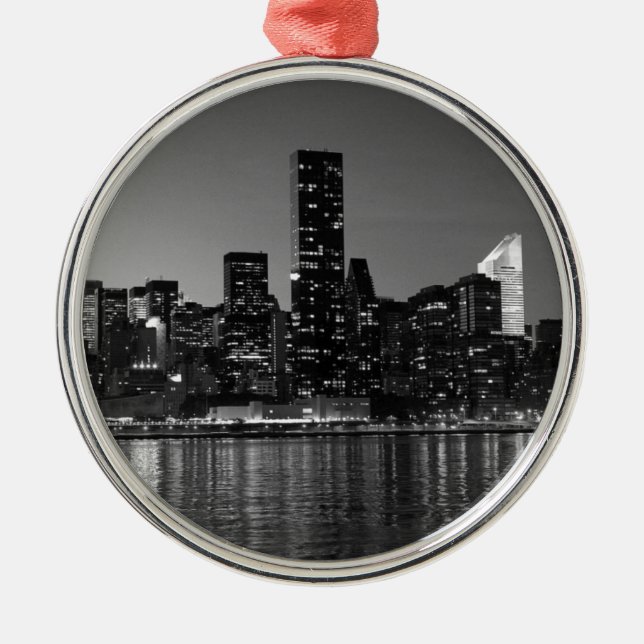 Black White New York City Skyscapers Silhouette Metal Ornament (Front)