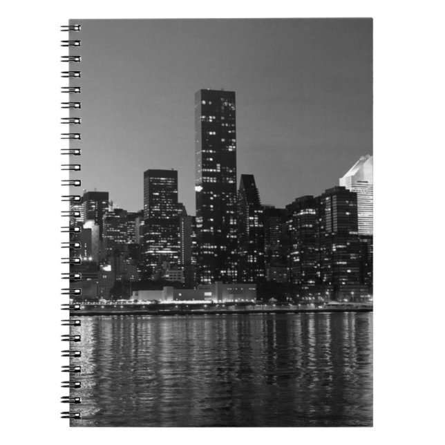 Black White New York City Skyscapers Silhouette Notebook (Front)