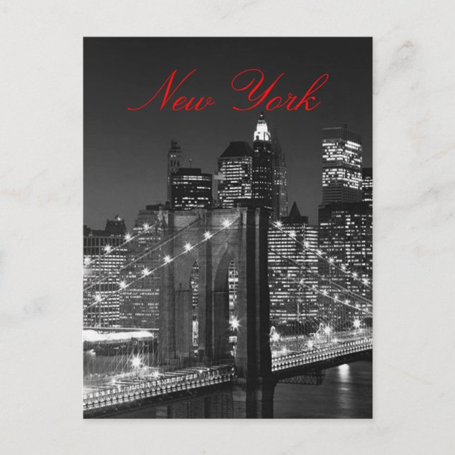 Black & White New York Red Script Post Card (Front)