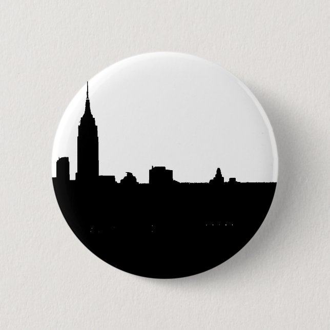 Black & White New York Silhouette 2 Inch Round Button (Front)