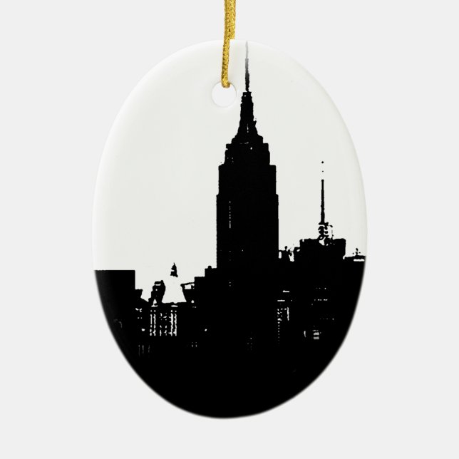 Black White New York Silhouette Ceramic Ornament (Front)