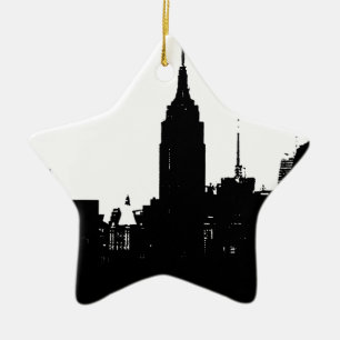 Black White New York Silhouette Ceramic Ornament