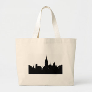 Black White New York Silhouette Large Tote Bag