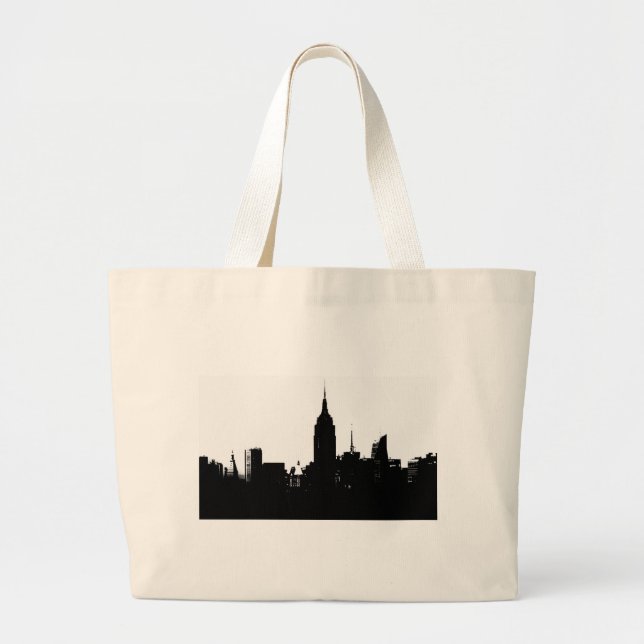 Black White New York Silhouette Large Tote Bag (Front)