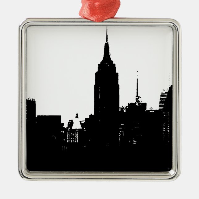 Black White New York Silhouette Metal Ornament (Front)
