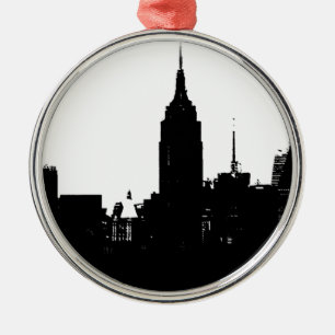 Black White New York Silhouette Metal Ornament