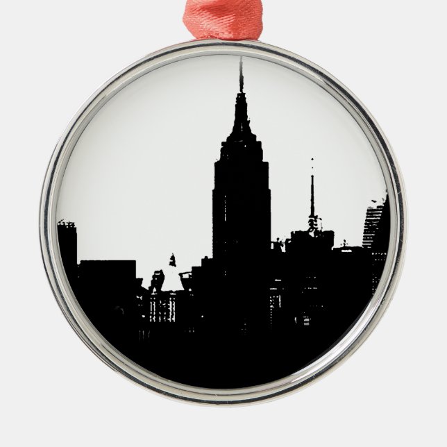 Black White New York Silhouette Metal Ornament (Front)