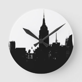 Black White New York Silhouette Round Clock