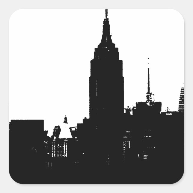 Black White New York Silhouette Square Sticker (Front)