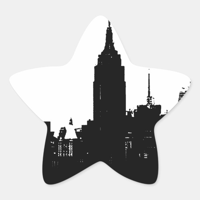 Black White New York Silhouette Star Sticker (Front)