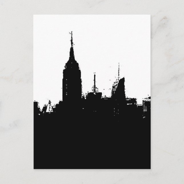 Black White New York Skyline Silhouette Post Card (Front)