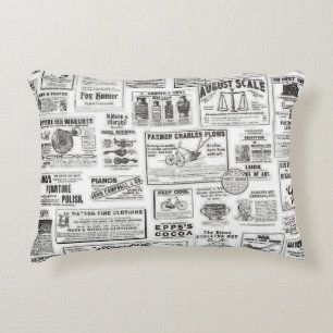 black & white newspaper printed accent pillow