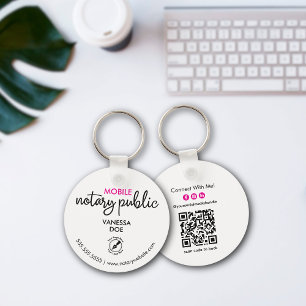 Black & White Notary QR Code Logo Business Promo Keychain