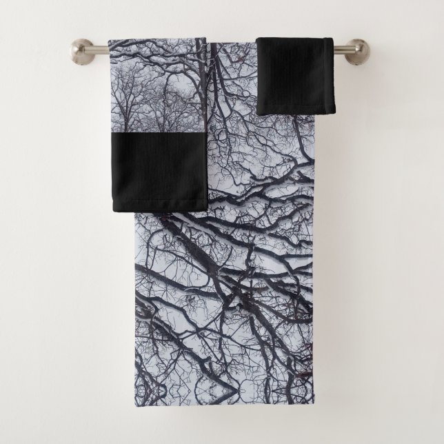 Black White Oak Trees in Winter with Snow Bath Towel Set (Insitu)