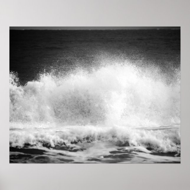 Black & White Ocean Wave Crashing 16x20 Poster (Front)