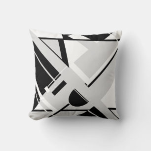 Black White on Light Grey Geometric Shapes Throw Pillow