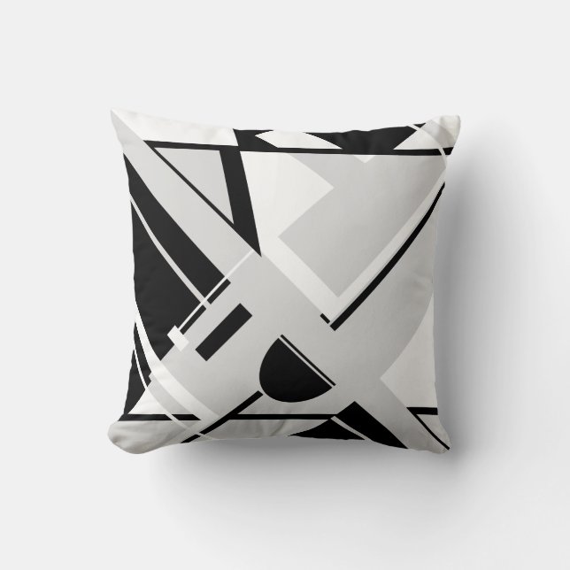 Black White on Light Grey Geometric Shapes Throw Pillow (Front)