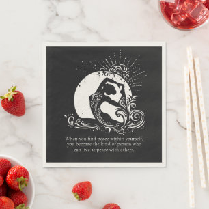 Black White One-legged King Pigeon Yoga Pose Logo Napkin