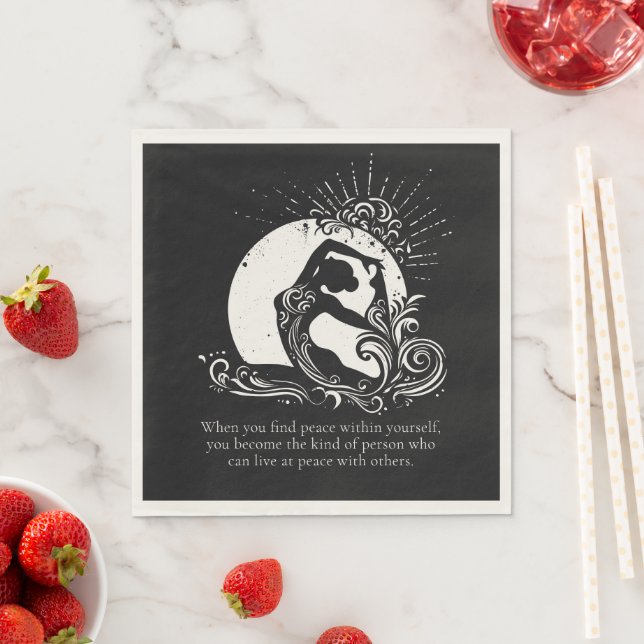 Black White One-legged King Pigeon Yoga Pose Logo Napkin (Insitu)