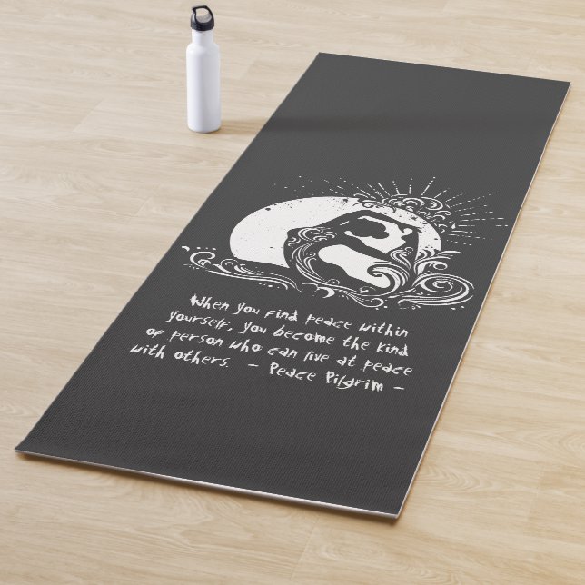 Black White One-legged King Pigeon Yoga Pose Logo Yoga Mat (In Situ)
