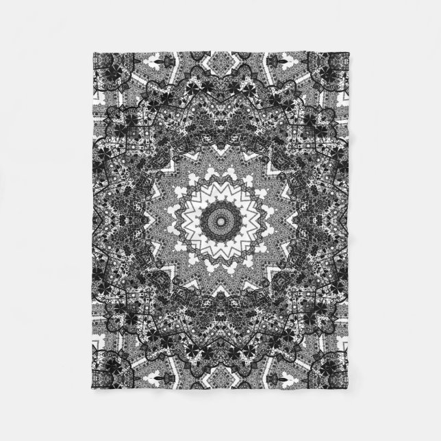 Black white, openwork, mandala fleece blanket (Front)