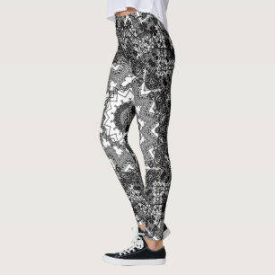 Black white, openwork, mandala leggings